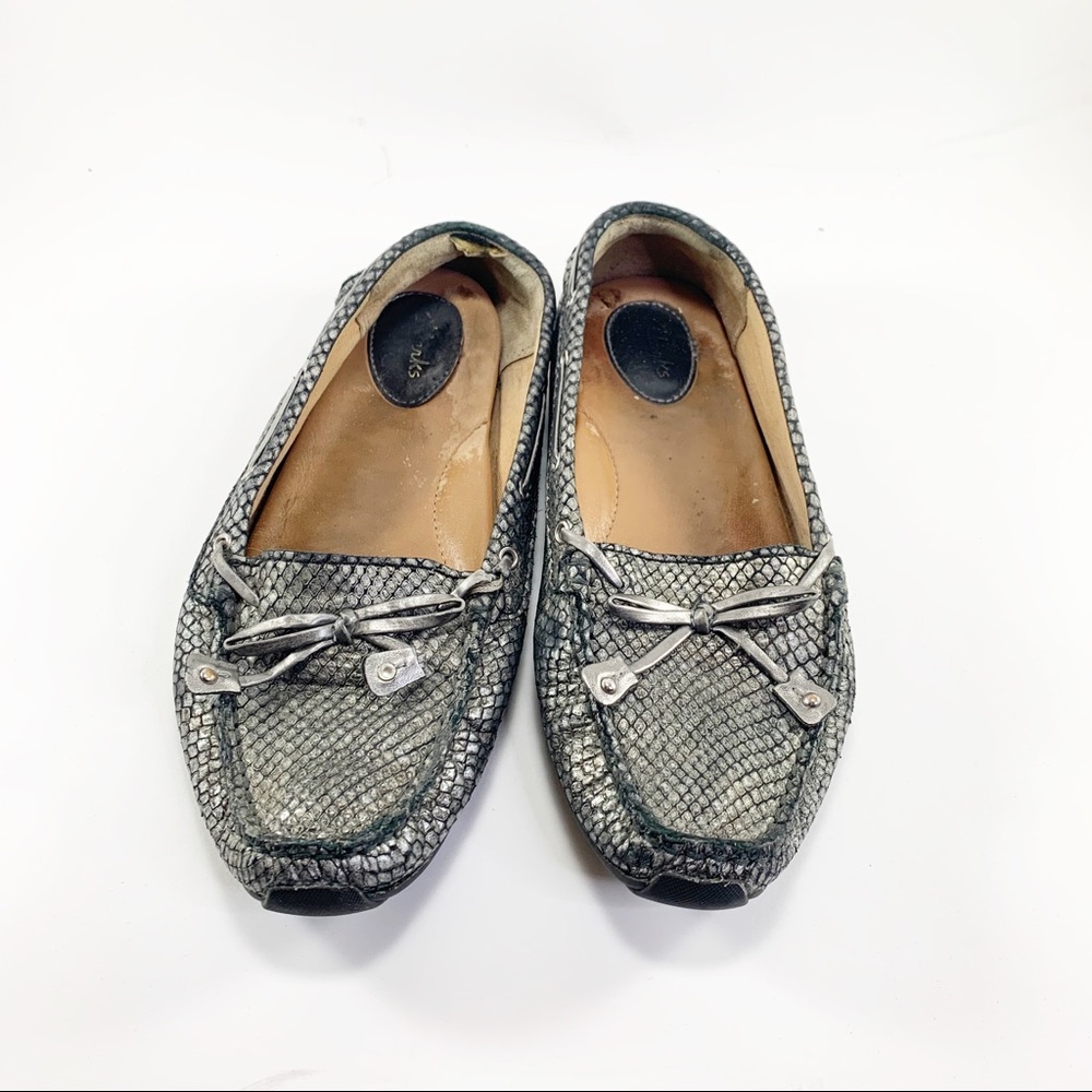 Clarks Grey leather snakeskin print moccasin sz8M
